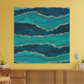 Teal Agate Waves – Abstract Marble with Gold Leinwanddruck (Insitu (Wohnzimmer))