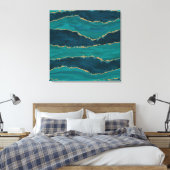 Teal Agate Waves – Abstract Marble with Gold Leinwanddruck (Insitu (Schlafzimmer))
