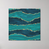 Teal Agate Waves – Abstract Marble with Gold Leinwanddruck (Vorderseite)