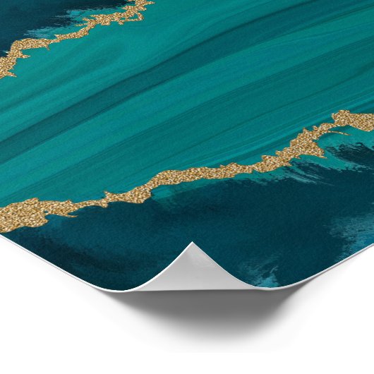 Teal Agate Waves – Abstract Marble with Gold Poster (Ecke)