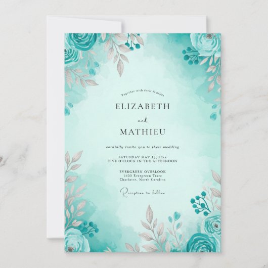 Teal Airy Spring Wedding Einladung (Vorderseite)