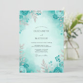 Teal Airy Spring Wedding Einladung (Stehend Vorderseite)