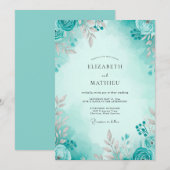 Teal Airy Spring Wedding Einladung (Vorne/Hinten)