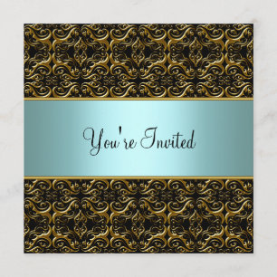 Teal All Occasion Black Damask Party Vorlage Invi