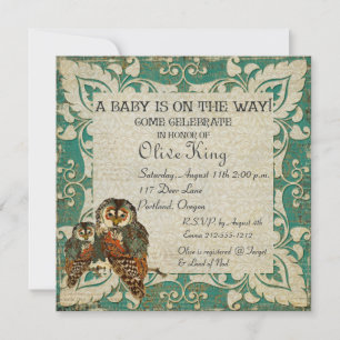 Teal Amber Eulen Babyparty-Einladung Einladung