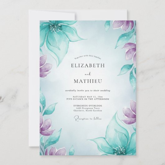Teal Amethyst Petal Hochzeit Einladung (Vorderseite)