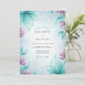 Teal Amethyst Petal Hochzeit Einladung (Stehend Vorderseite)