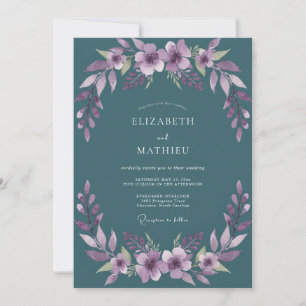 Teal-Amethyst-Wildflower-Hochzeit Einladung