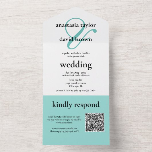 Teal Ampersand QR Code   All In One Einladung (Innen)