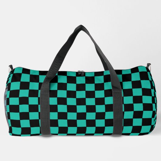 Teal and Black Checkerboard Pattern Monogram Duffle Bag (Rückseite)