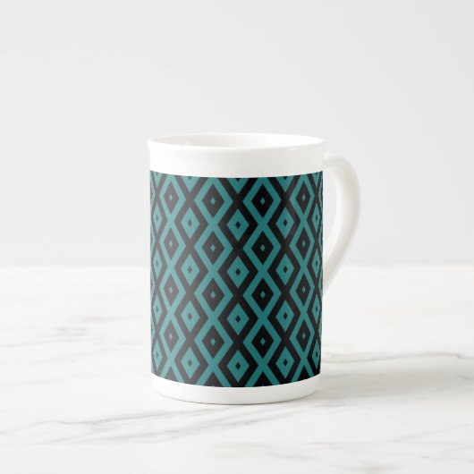 Teal and black diamond pattern porzellantasse (Vorderseite Rechts)