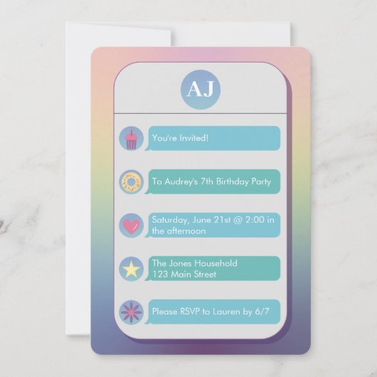 Teal and Blue Cell Phone Kid's Birthday Party Einladung (Vorderseite)