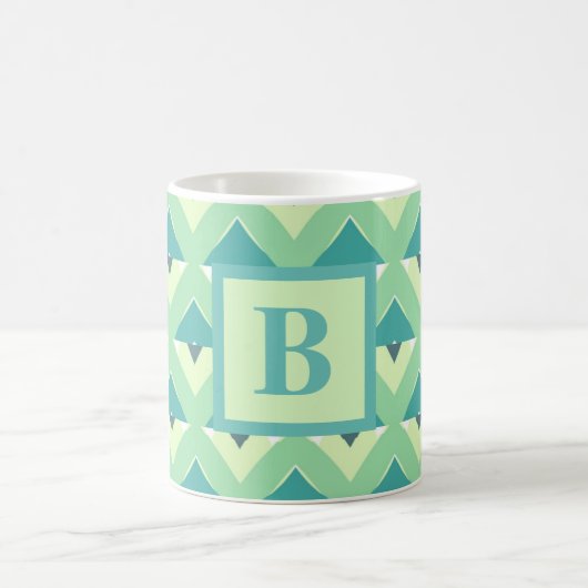 Teal and Blue Geometric Pattern Monogram Kaffeetasse (Mittel)