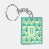 Teal and Blue Geometric Pattern Monogram Schlüsselanhänger (Vorderseite links)