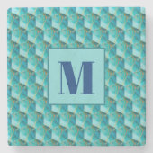 Teal and Blue Initial Stone Coaster Steinuntersetzer (Vorderseite)