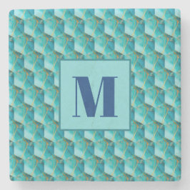 Teal and Blue Initial Stone Coaster Steinuntersetzer
