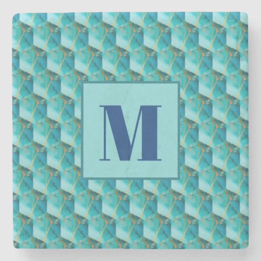 Teal and Blue Initial Stone Coaster Steinuntersetzer (Vorderseite)