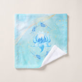 Teal and Blue Lotus Floral Art Badhandtuch Set (Waschlappen)
