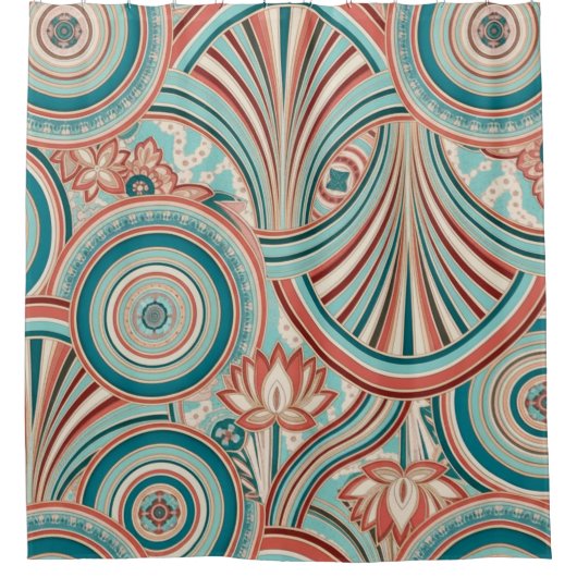 Teal and Coral Nouveau Flow Duschvorhang (Vorderseite)