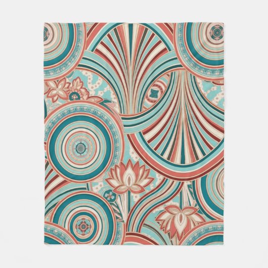 Teal and Coral Nouveau Flow Fleecedecke (Vorderseite)