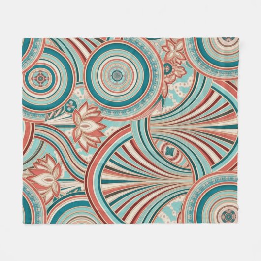 Teal and Coral Nouveau Flow Fleecedecke (Vorderseite (Horizontal))
