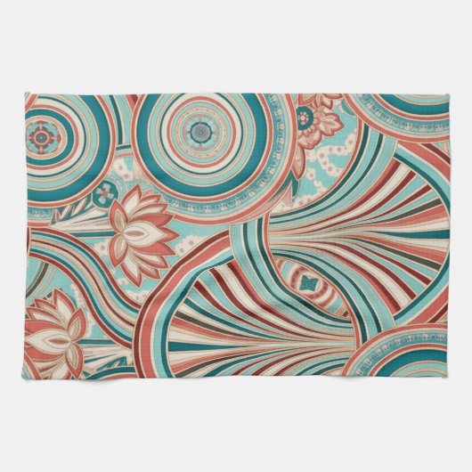 Teal and Coral Nouveau Flow Geschirrtuch (Horizontal)