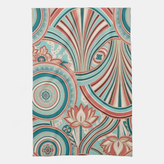 Teal and Coral Nouveau Flow Geschirrtuch (Vertikal)