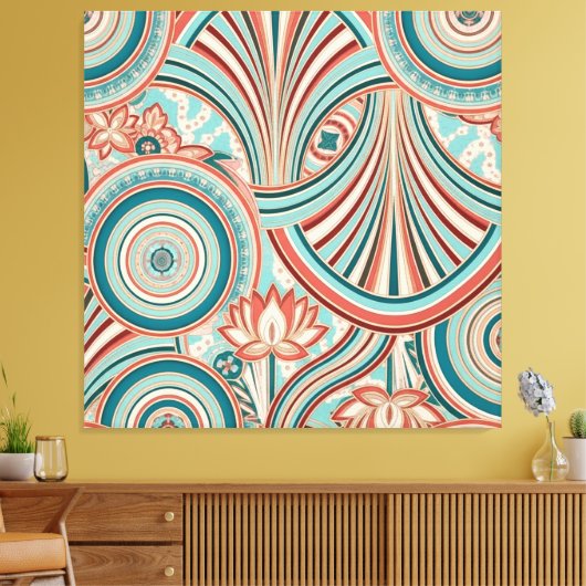 Teal and Coral Nouveau Flow  Leinwanddruck (Insitu (Wohnzimmer))