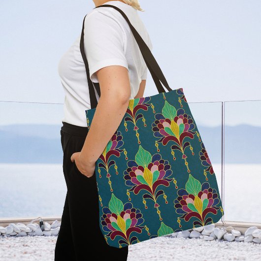 Teal and Gold Art Deco Floral Ornament Tasche