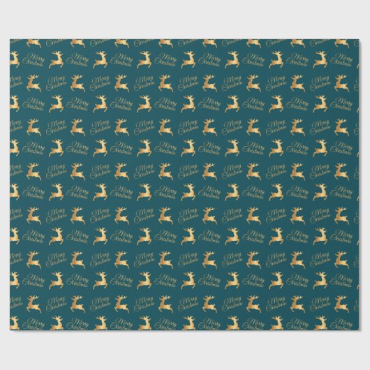 Teal and Gold Christmas Reindeers Geschenkpapier (Flach)