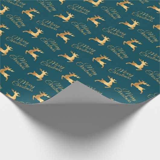 Teal and Gold Christmas Reindeers Geschenkpapier (Ecke)