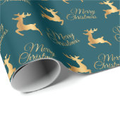 Teal and Gold Christmas Reindeers Geschenkpapier (Rolleneckpunkt)