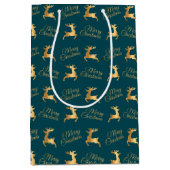 Teal and Gold Christmas Reindeers Mittlere Geschenktüte (Vorderseite)
