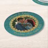 Teal and Gold Custom Photo Wedding Runder Pappuntersetzer (Angewinkelt)
