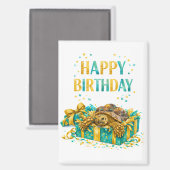Teal and Gold Happy birthday Sulcata tortoise gift Magnet (Vorderseite/Rückseite)