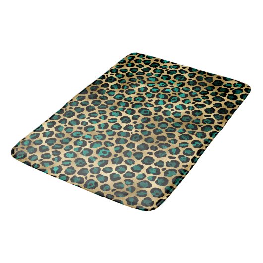 Teal and Gold Leopard Series Design 14 Badematte (Schrägansicht)