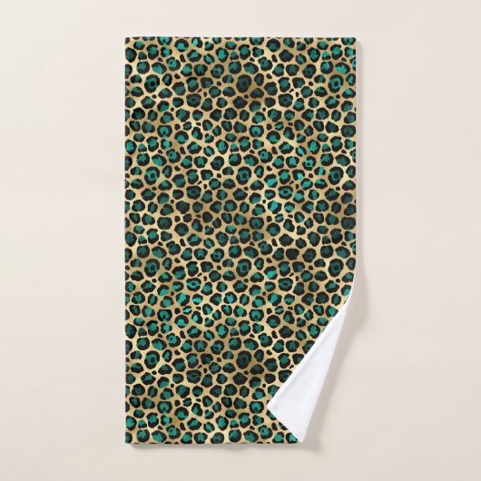 Teal and Gold Leopard Series Design 14 Badhandtuch Set (Handtuch)