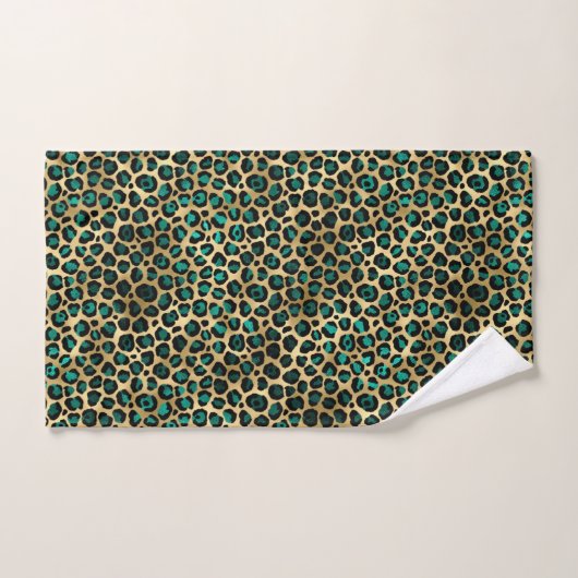 Teal and Gold Leopard Series Design 14 Badhandtuch Set (Handtuch)