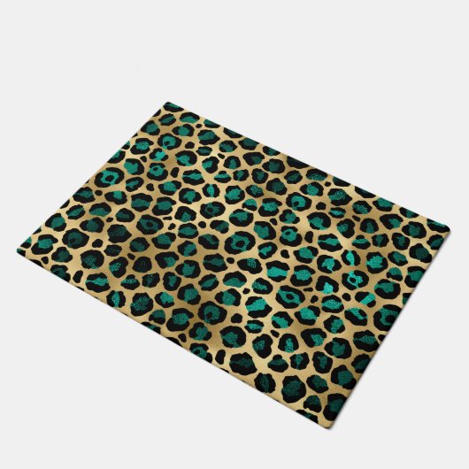 Teal and Gold Leopard Series Design 14 Fußmatte (Schrägansicht)