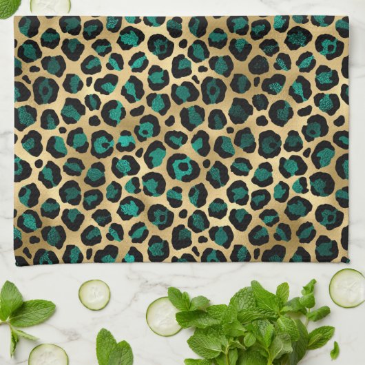 Teal and Gold Leopard Series Design 14 Geschirrtuch (Gefaltet)