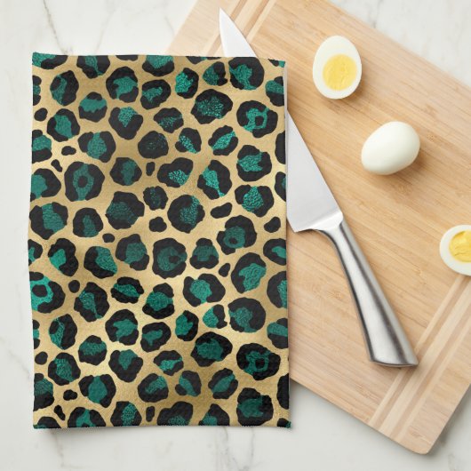 Teal and Gold Leopard Series Design 14 Geschirrtuch (Viertel Falte)