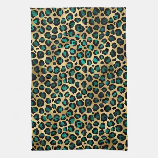 Teal and Gold Leopard Series Design 14 Geschirrtuch (Vertikal)