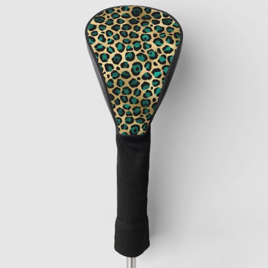 Teal and Gold Leopard Series Design 14 Golf Headcover (Vorderseite)