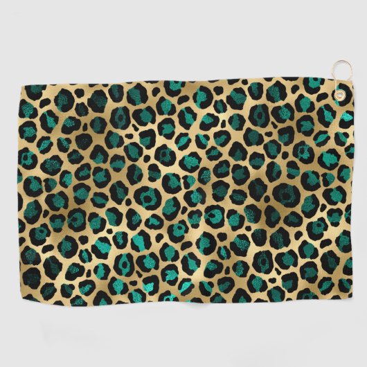 Teal and Gold Leopard Series Design 14 Golfhandtuch (Horizontal)