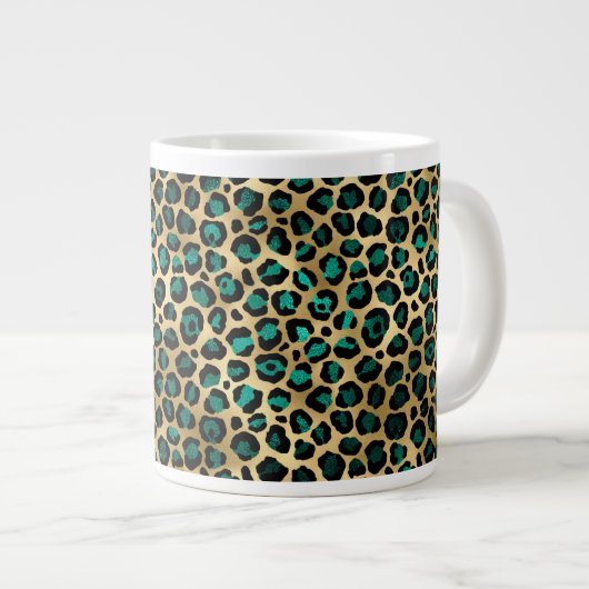 Teal and Gold Leopard Series Design 14 Jumbo-Tasse (Vorderseite Rechts)