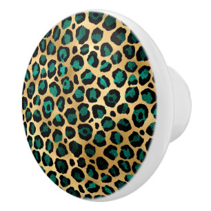 Teal and Gold Leopard Series Design 14 Keramikknauf