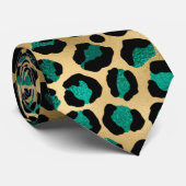 Teal and Gold Leopard Series Design 14 Krawatte (Gerollt)