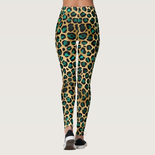 Teal and Gold Leopard Series Design 14 Leggings (Rückseite)