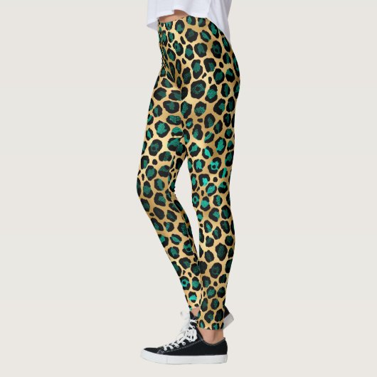 Teal and Gold Leopard Series Design 14 Leggings (Links)