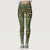 Teal and Gold Leopard Series Design 14 Leggings (Vorderseite)